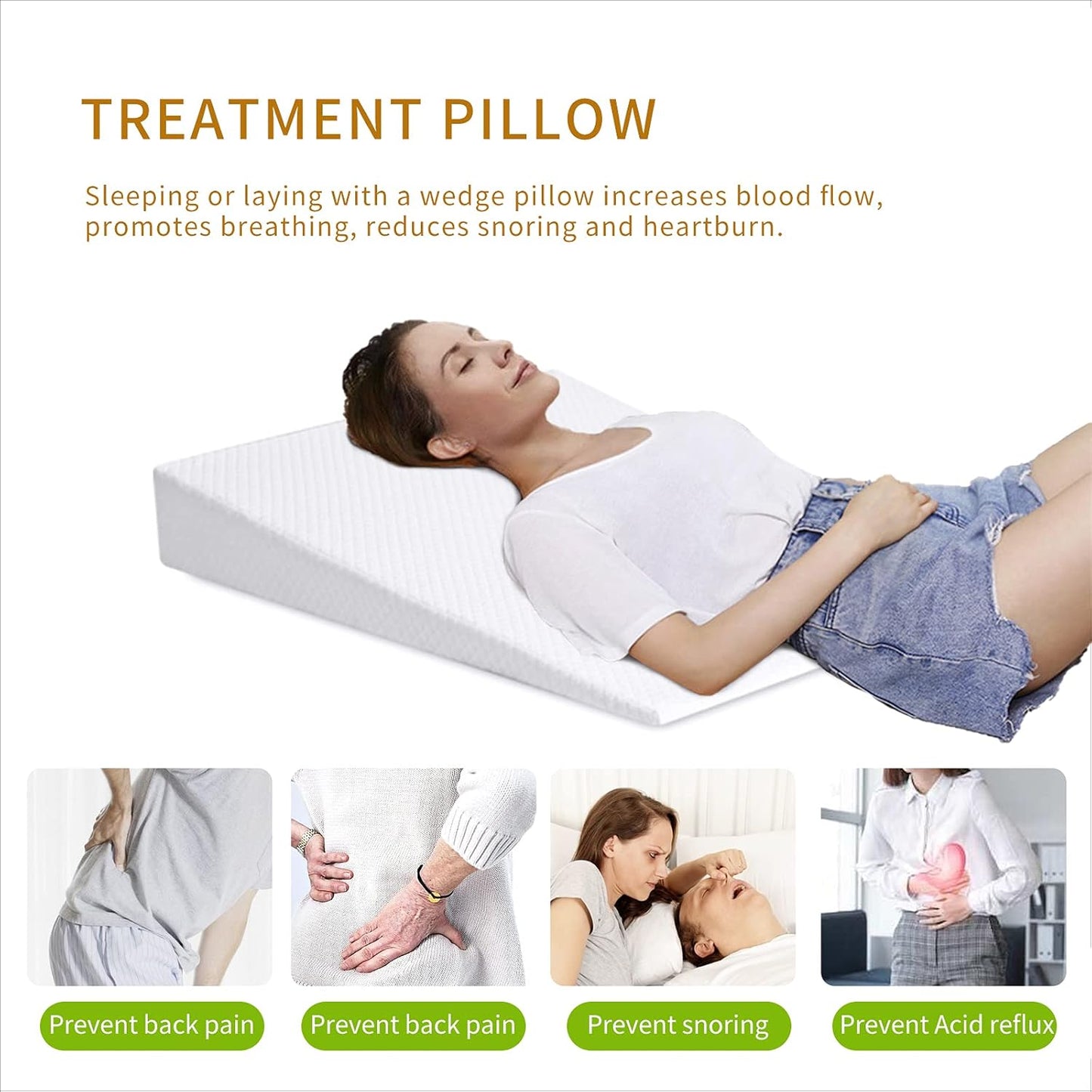 5 Inch Wedge Pillow for Adults,Large Body Support Sponge Triangle Incline Cushion to Elevate Upper Body,Therapeutic Wedge Pillow for Sleeping Acid Reflux,5" High, 26" Wide,White