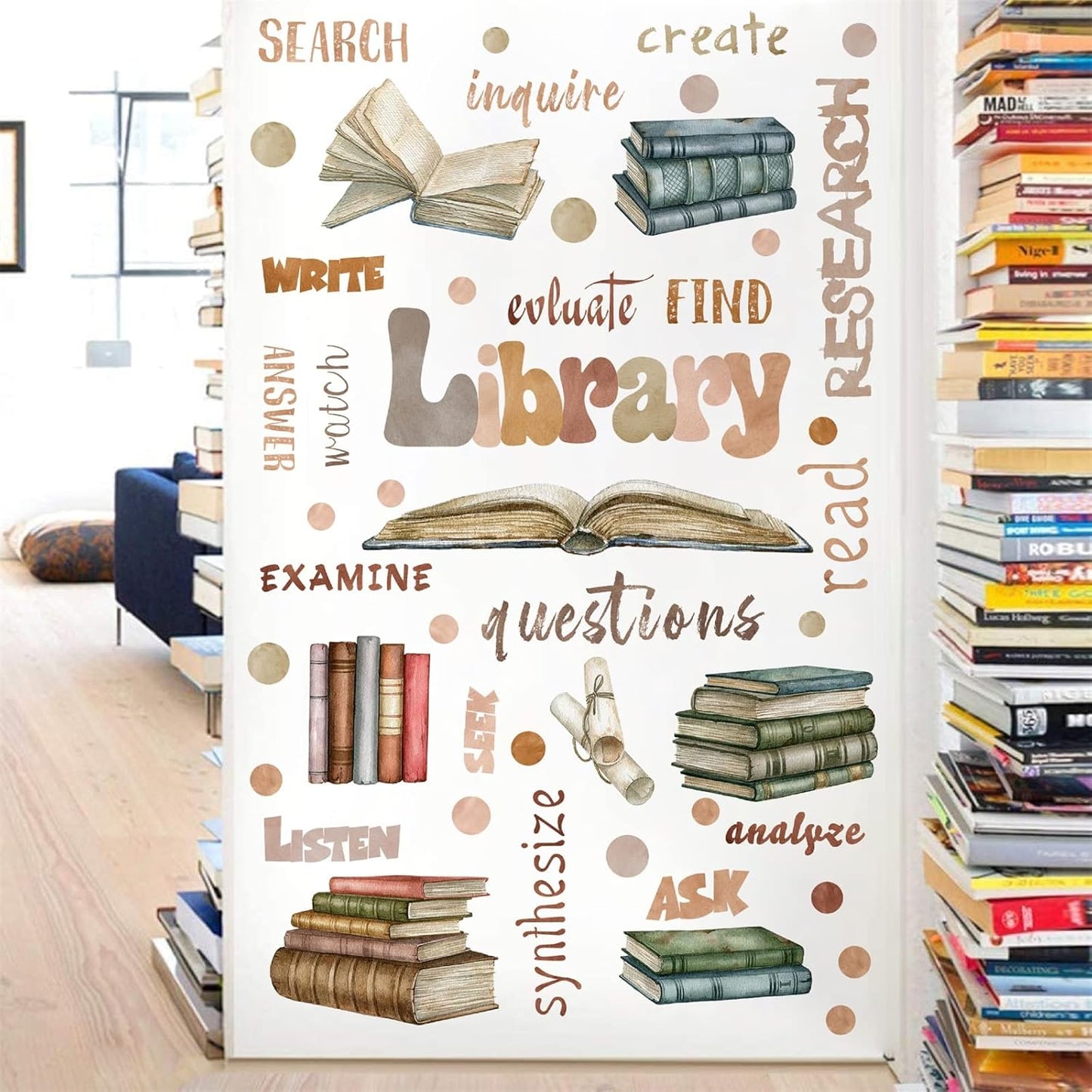 Library Quotes Wall Stickers Colorful Inspirational Wall Sticker Peel and Sticks Reading Books Wall Sticker for Reading Room Classroom School Positive Saying Wall Decals for Kids Bedroom Nursery Decor