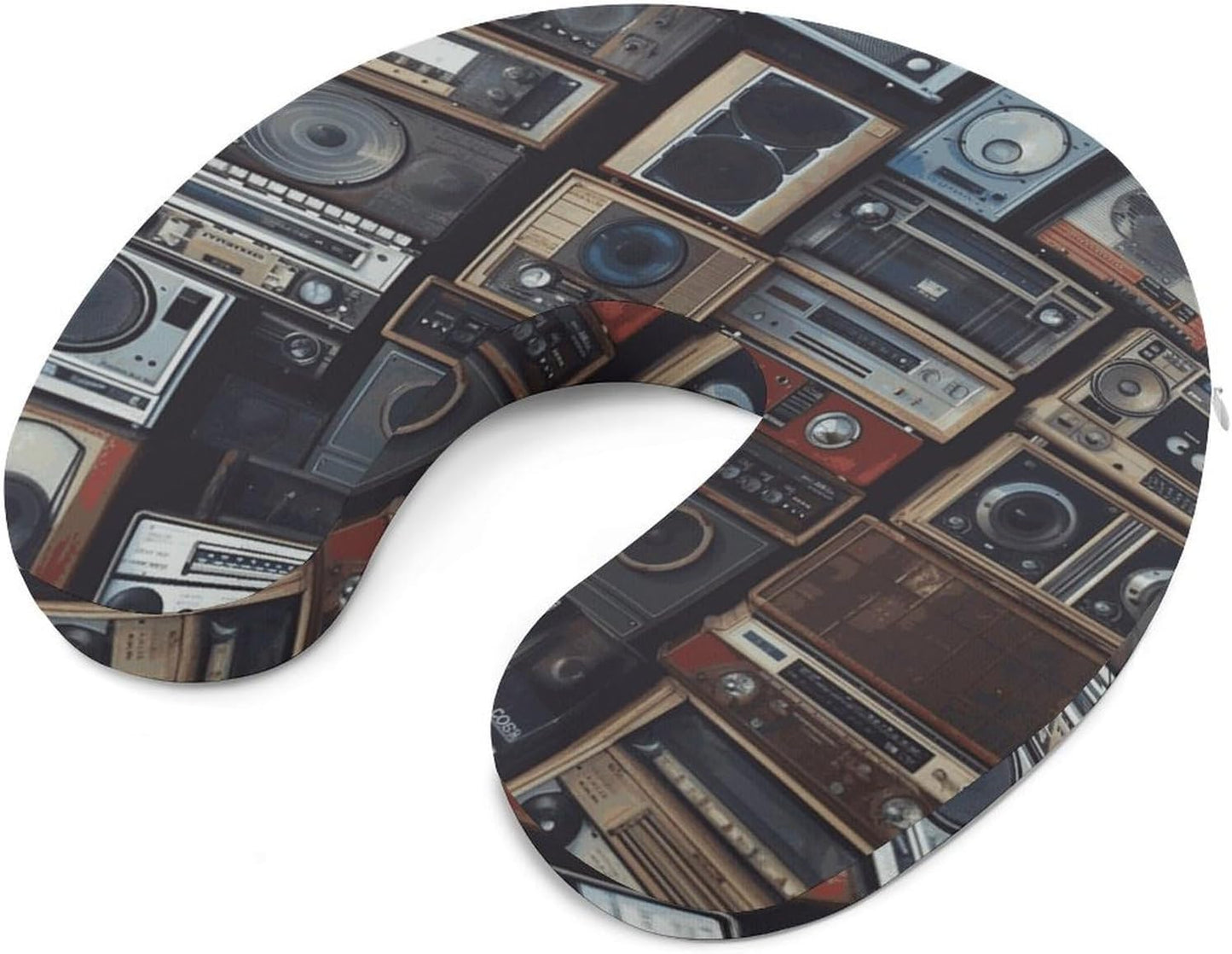 Vintage Wall of Radio Boombox Neck Pillow Memory Foam U Shaped Pillows Portable Pillows for Shoulder Travel Head Support Pillow with Concealed Zipper for Airplane Car Home Office