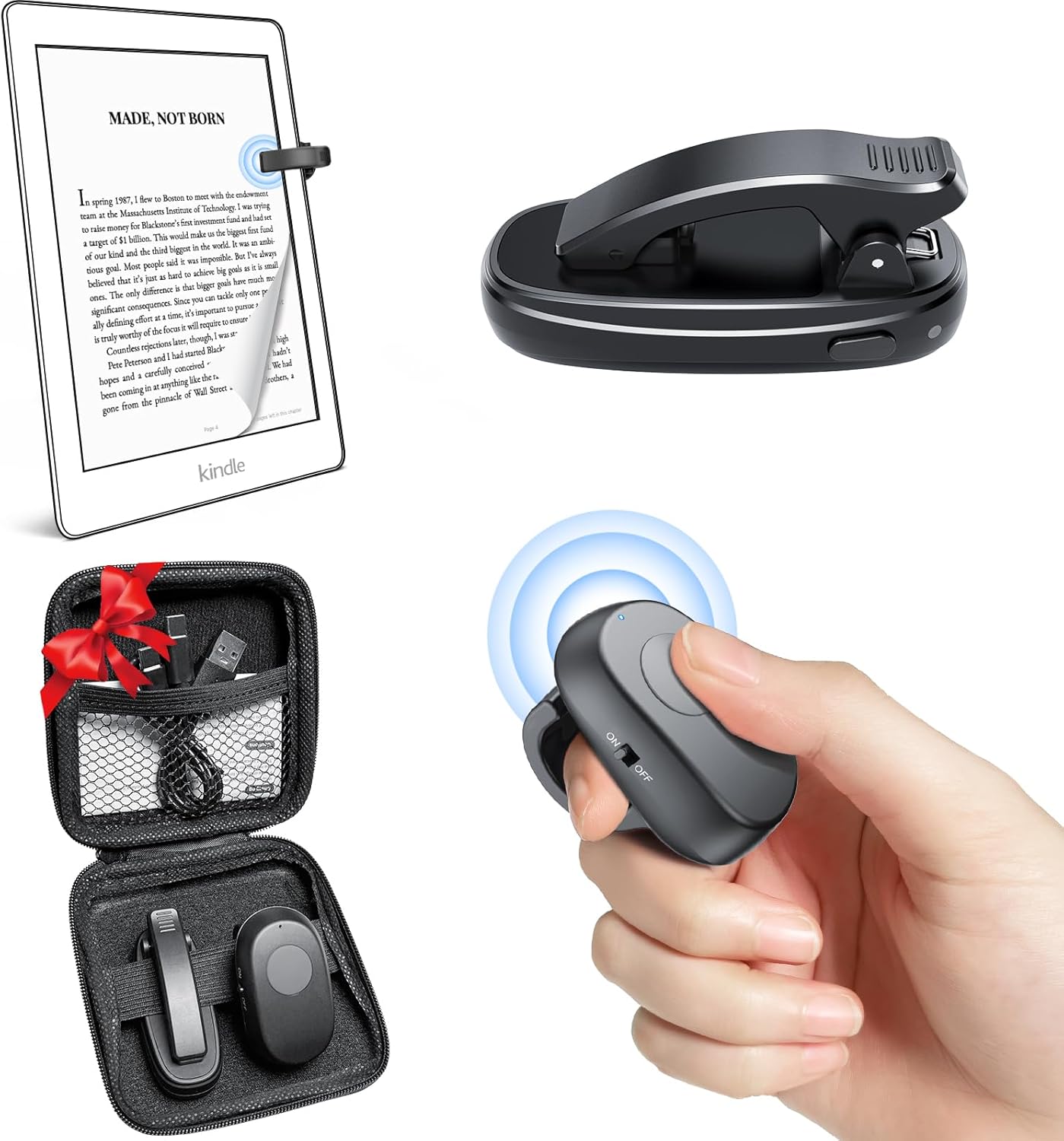 Kindle Page Turner, Finger Ring Wireless Remote Control Page Turner for Kindle Paperwhite/Oasis/Scribe/Kobo, USB-C Charging Page Turner Compatible with iPad/iPhone/Tablet for Reading/Camera Shutte