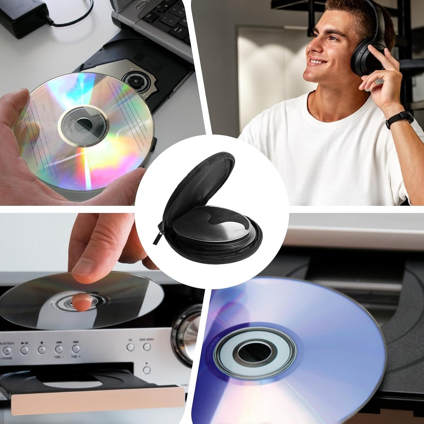 Bewudy CD Case Holder, CD Case for Car DVD Holder Portable Disc Organizer DVD Round Storage Wallet for Car, Home, Travel Carrying (Black)