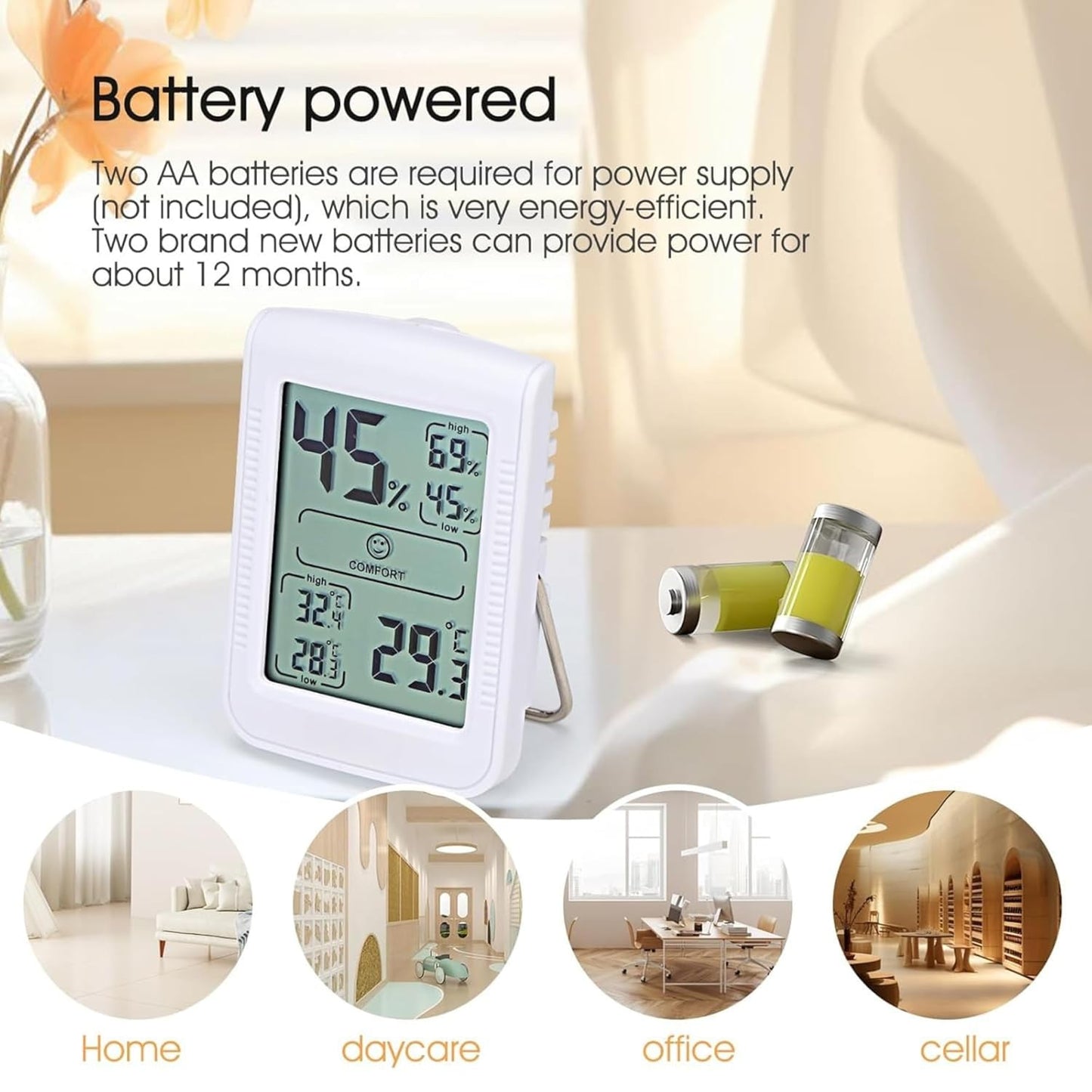 Digital Thermometer Indoor Hygrometer Configure a Precise Temperature and Humidity Monitor with 5-Second Quick Refresh - Quick Feedback and Reminders on Changes in Temperature and Humidity (White)