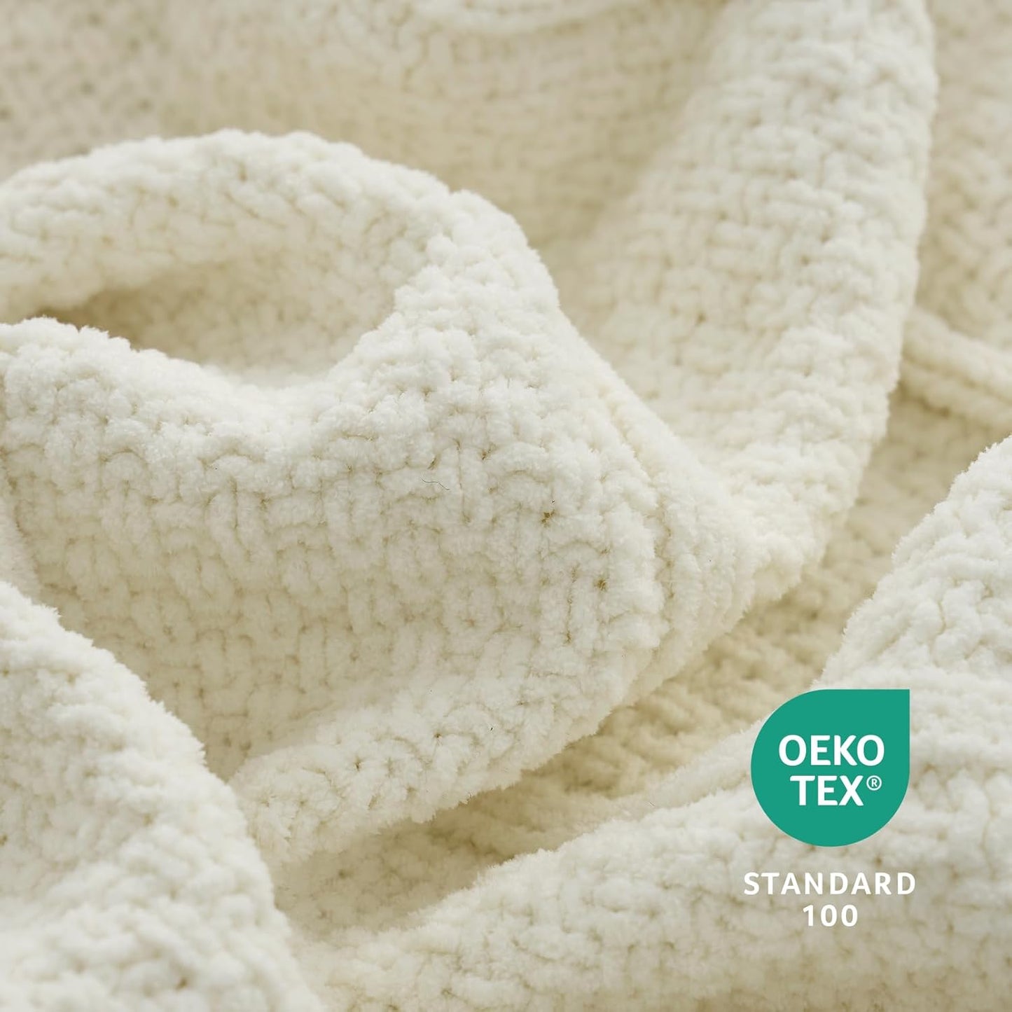 Amélie Home Premium Chenille Throw Blanket, Soft Cozy Moss Stitch Knit Blanket for Couch, Sofa, Chair, Home Decor, Ivory 50"x60"