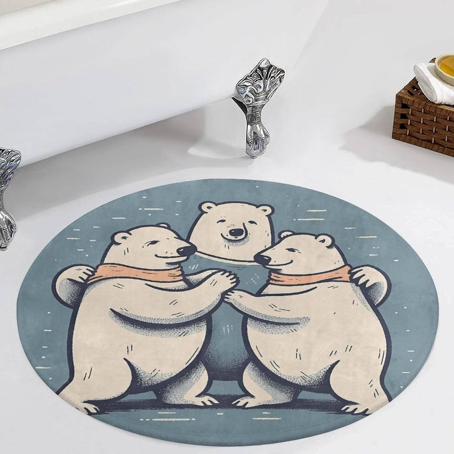 Bear Dancing Circle Rug Retro Luxury Coral Velvet Floor Mat Non Slip Soft Indoor Floor Carpet Comfy Thickened Area Rugs Modern Aesthetic Minimalist Carpets for Home Decor
