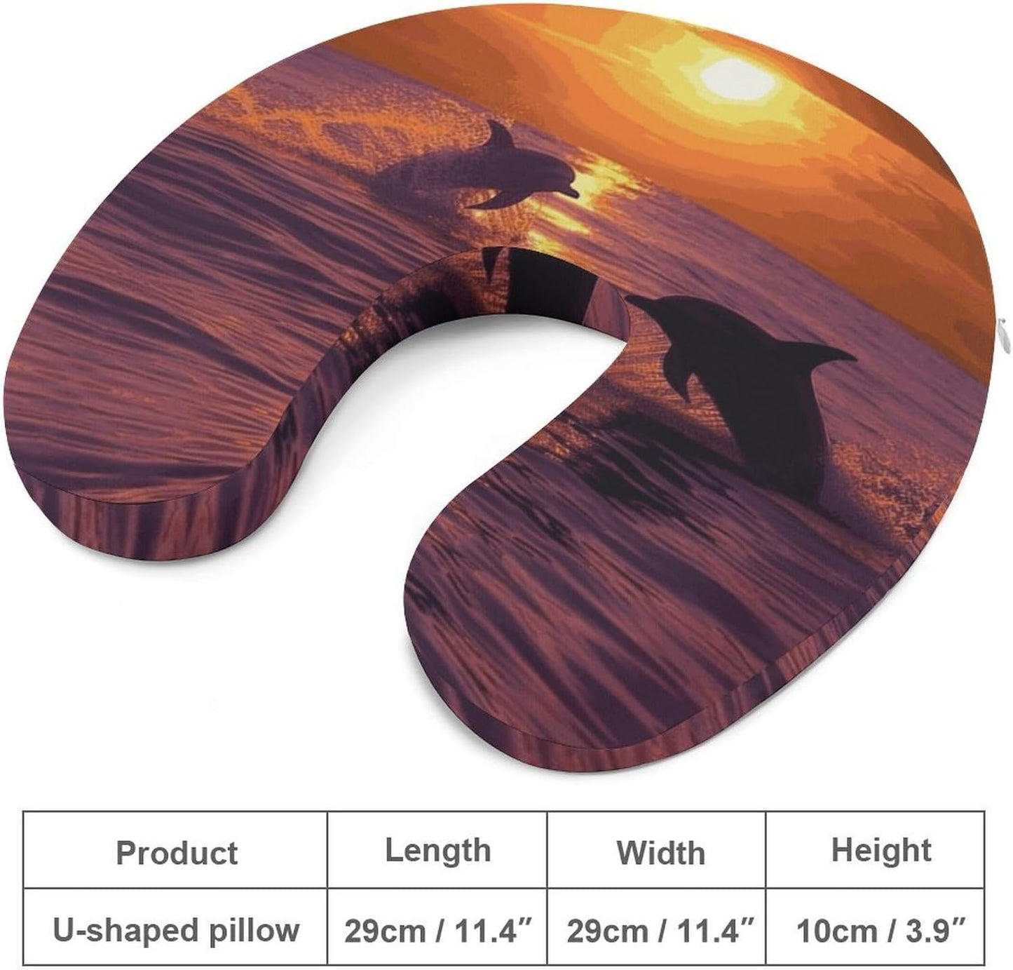 Sunset Dolphins Neck Pillow Memory Foam U Shaped Pillows Portable Pillows for Shoulder Travel Head Support Pillow with Concealed Zipper for Airplane Car Home Office