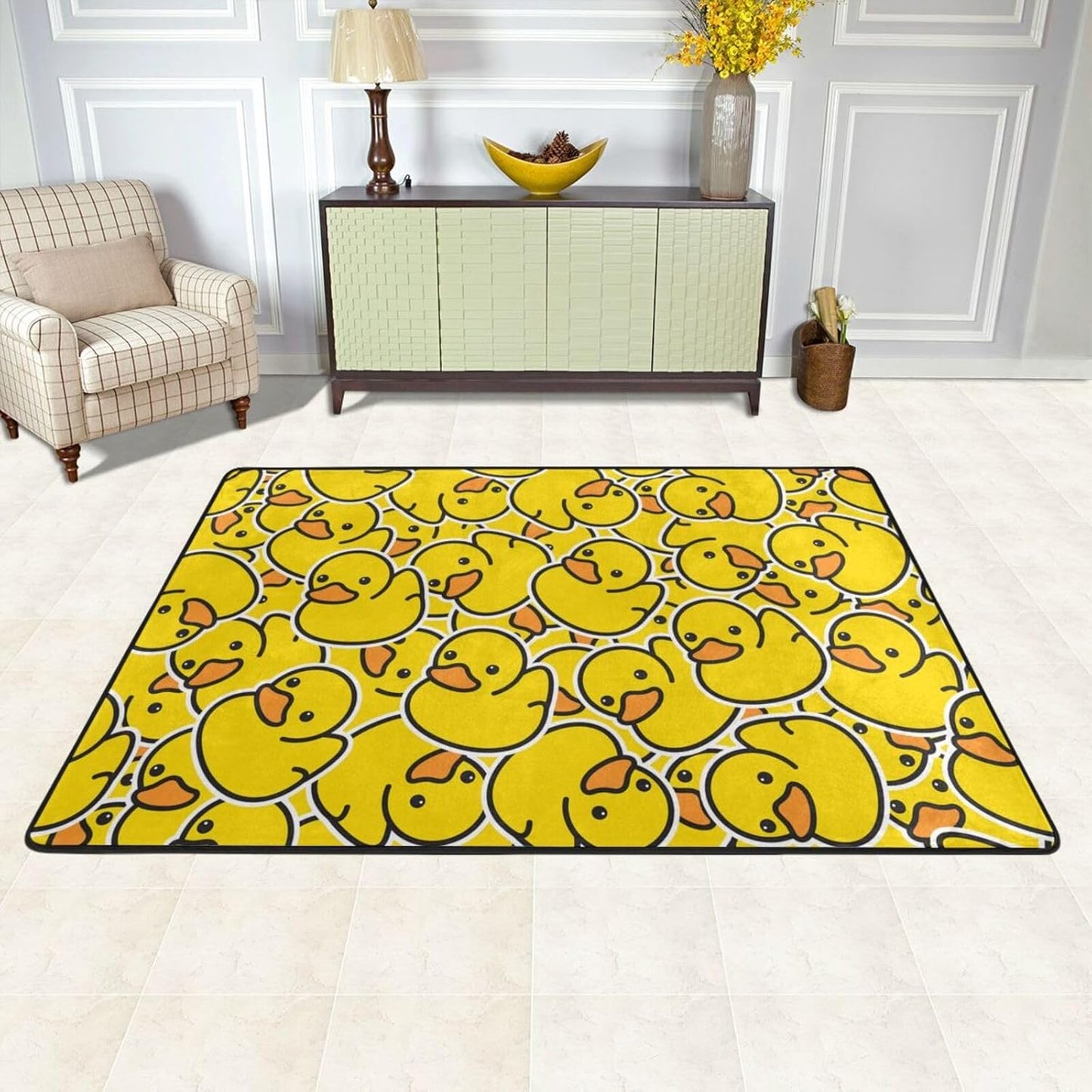 Cute Rubber Duck Area Rug Non-Slip Soft Microfiber Washable Inside Floor Mat Throw Rug Carpet for Living Room Bedroom Office Dorm Home Decor, 72x48 Mat