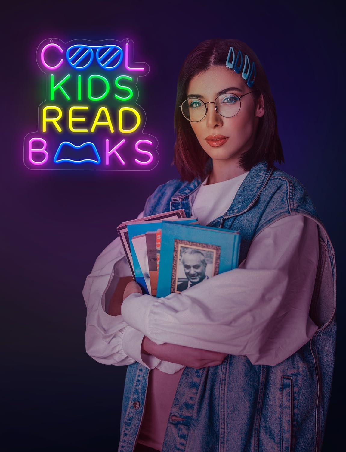 Lumoonosity Cool Kids Read Books Neon Sign - Back to School Neon Light Sign for Classroom, Study Room, Library - Classroom Lights for Teachers, Students, Book Lovers - USB Powered with ON/OFF Switch
