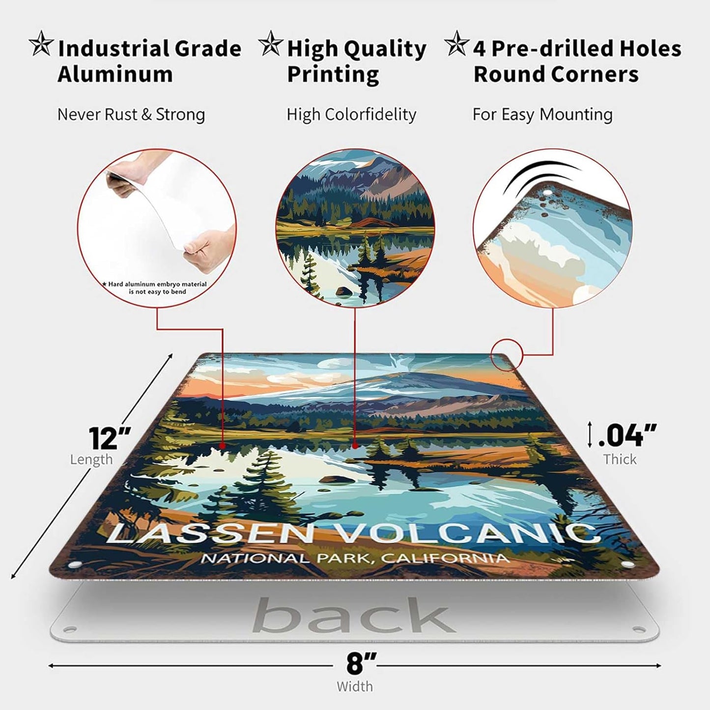 Vintage Metal Tin Sign Lassen Volcanic National Park Poster-Wall Art Decor for Home Room Office Dorm Decor 8X12inch