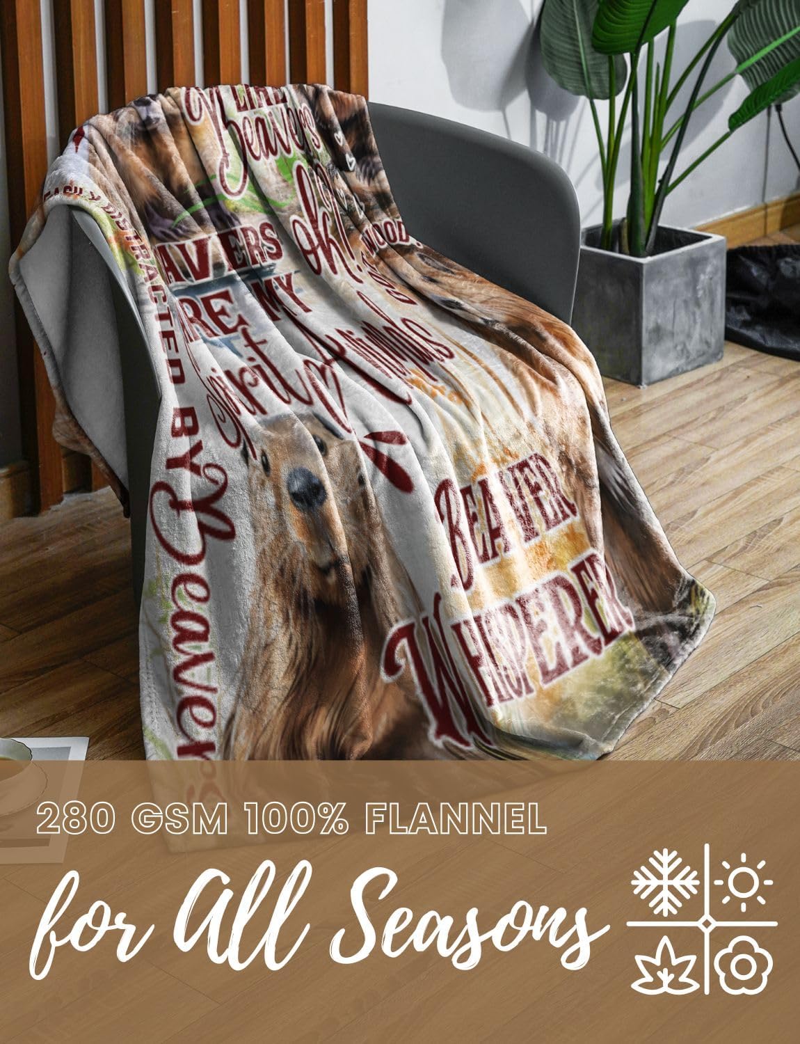Beaver Gifts, Beaver Blanket for Women, Girls, Beaver Lovers, Canadians, Throw Blanket 50x65 Inche