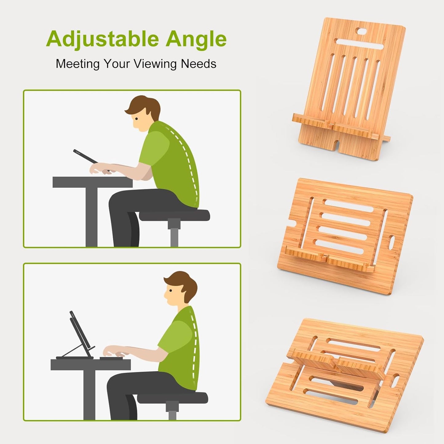 Pezin & Hulin Bamboo Tablet Stand Adjustable, Desktop Cell Phone Stand Holder Dock Compatible with Pad 9.7, 10.5, 12.9, Air 2 3 4 Mini, E-Reader, Phone 8 Plus X XS Max XR (Support to 4.7-13" Devices)