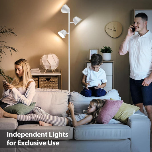 White 42W Tree Floor Lamp, 4200LM Super Bright LED Floor Lamps for Living Room with Remote & Touch Control, 3 Rotatable Lights 4 Color Temperatures, Modern Tall LED Standing Lamp for Bedroom Office