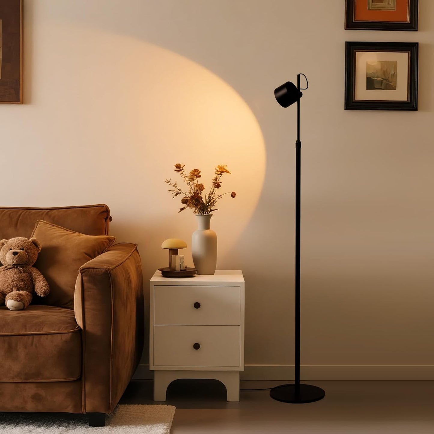 Aisilan Adjustable LED Floor Lamp with Touch Control, Dimmable 3000K-6000K Light for Living Room, Height Adjustable Pole & 350° Rotatable Head, Modern Black Standing Lamp for Bedroom Reading