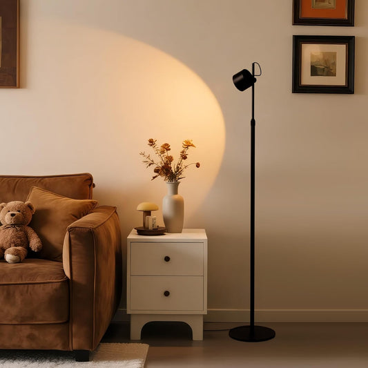 Aisilan Adjustable LED Floor Lamp with Touch Control, Dimmable 3000K-6000K Light for Living Room, Height Adjustable Pole & 350° Rotatable Head, Modern Black Standing Lamp for Bedroom Reading