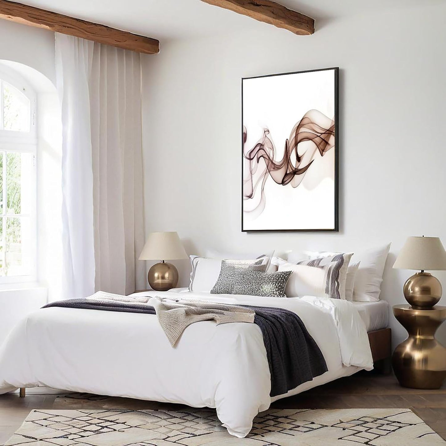 GDJSMIN Abstract Smoke Design Wall Art, Brown Wavy Shapes Poster For Reading Room Living Room Decor 12X 16 Inch Unframed