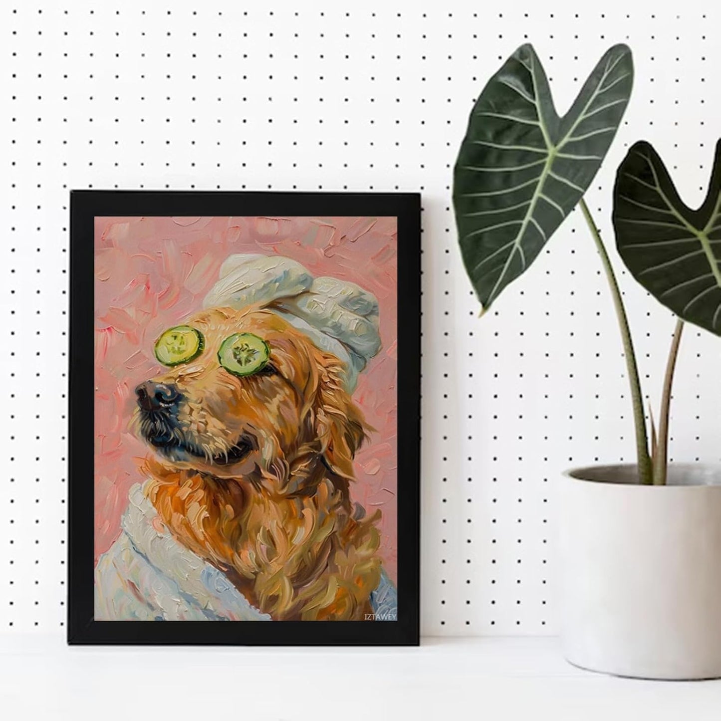Golden Retriever Poster Print Pink Dopamine Wall Art Animal Bathroom Decor Canvas Funny Bathroom Dog Wall Art Poster Funny Aesthetic Decoration Gift Unframed 12x16inch
