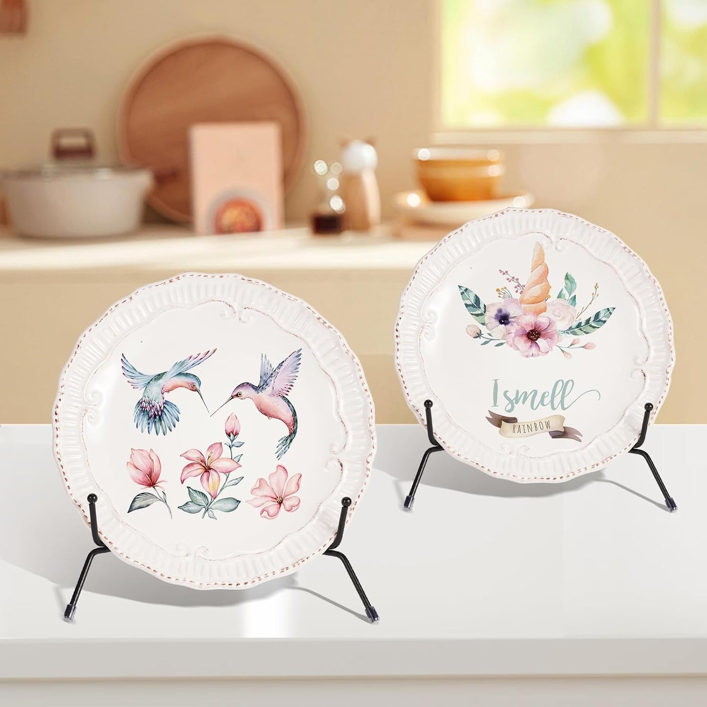 2 Pack 12 Inch Black Iron Plate Display Stands for Frames, Pictures, Photos, Books, Decorative Plates and Artworks