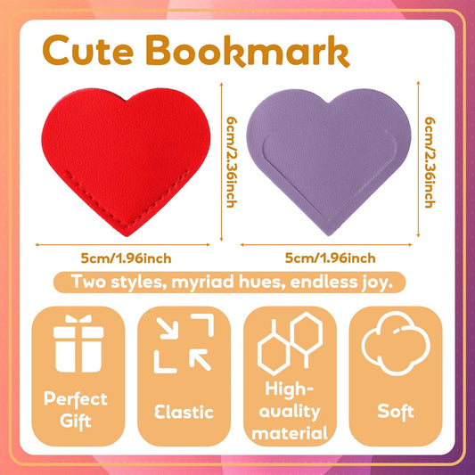 104 Pcs Leather Heart Bookmarks Page Corner Flower Heart Shaped Spring Corner Bookmark for Women Handmade Reading Book Marks for Reading Lovers Book Club Gifts Office Teacher (Solid Color)