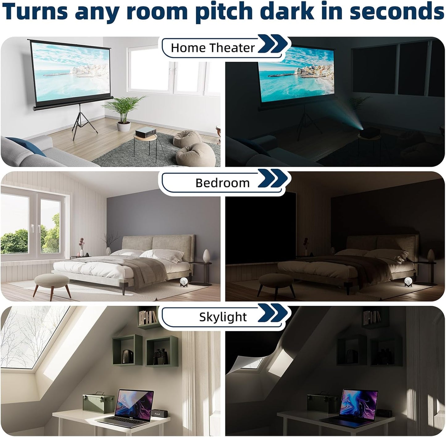 NIGHTON 100% Blackout Curtains for Bedroom, No Drill Blackout Blinds with Upgraded Hook and Loop Tape, Portable Blackout Curtains for Window Cover Baby Nursery,Travel,RV- 1 Panel Black 23'' W x 48" L
