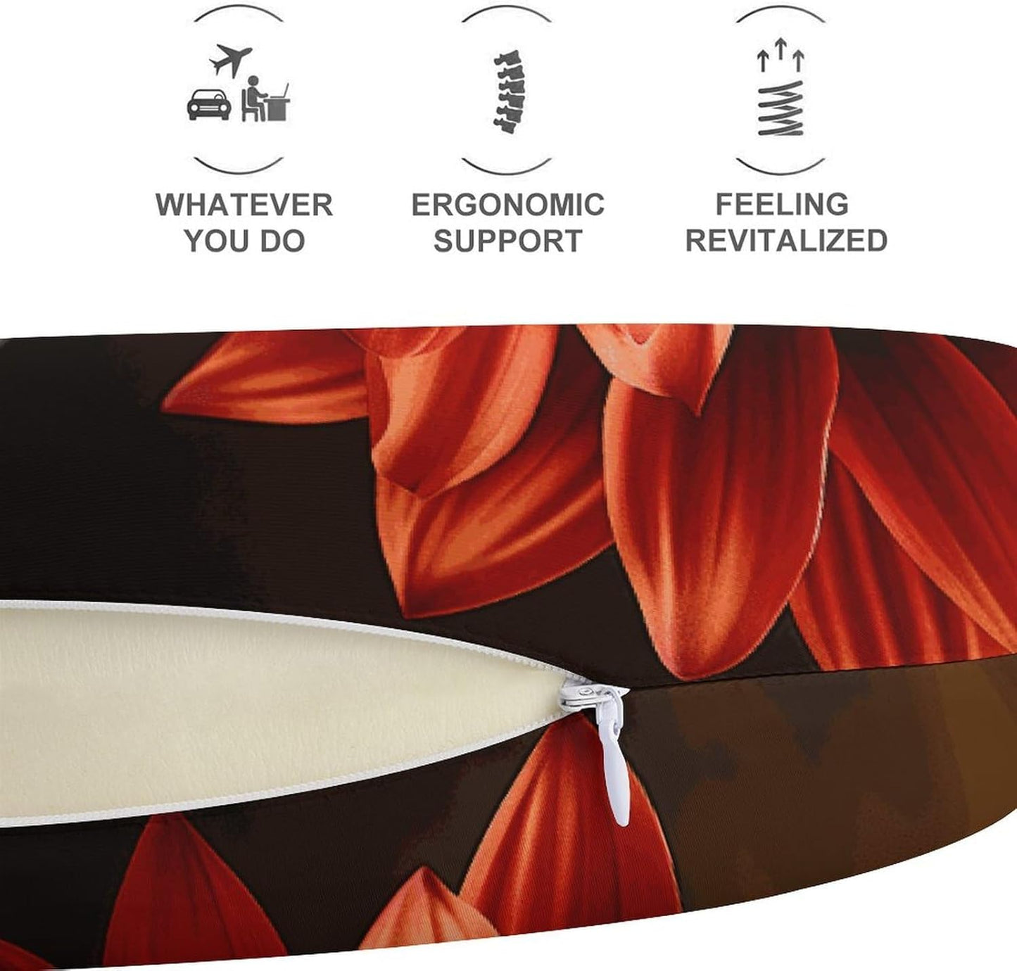 Red Sunflower Neck Pillow Memory Foam U Shaped Pillows Portable Pillows for Shoulder Travel Head Support Pillow with Concealed Zipper for Airplane Car Home Office