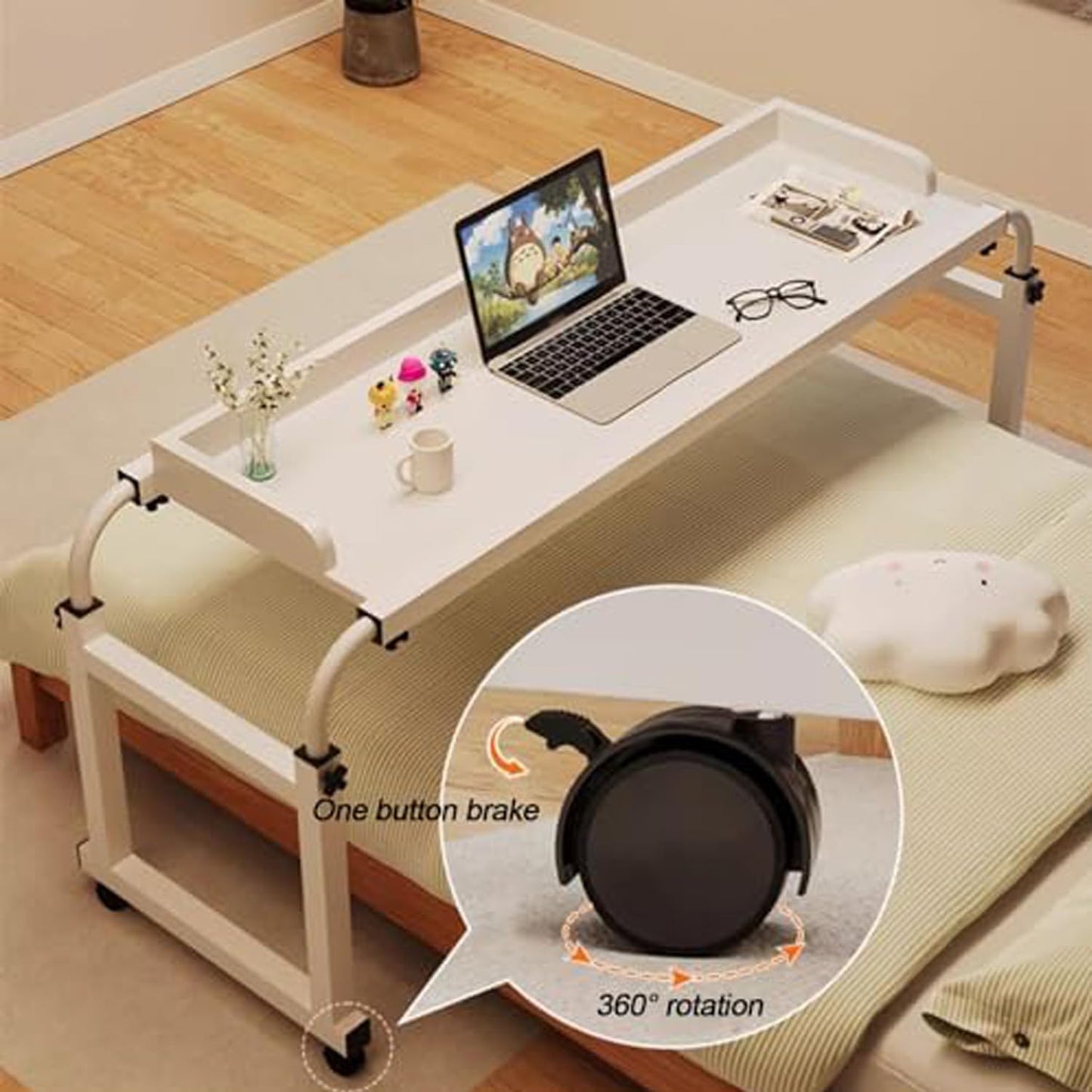 Height Adjustable Desk，fold Down Desk Foldaway Desk Reading Table Craft Desk Folding Tables Folding Desk Laptop Table Adjustable Height(Color:White+)