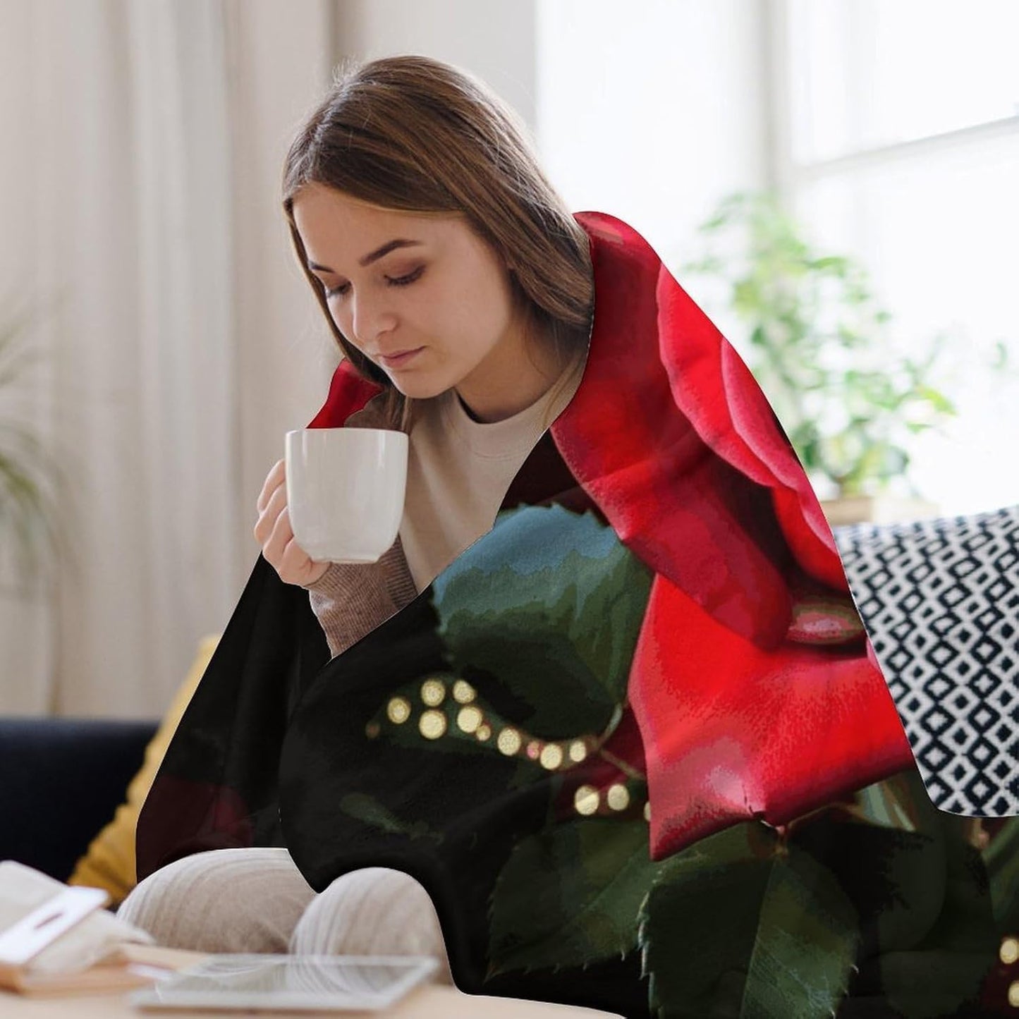 Rose Flower Blanket Super Soft Lightweight Throw Blanket Cute Cozy Warm Bed Blanket Decorative Fuzzy Blanket All-Season Home Decor Gift for Sofa Couch Living Room 50"*60"（130 * 150cm）
