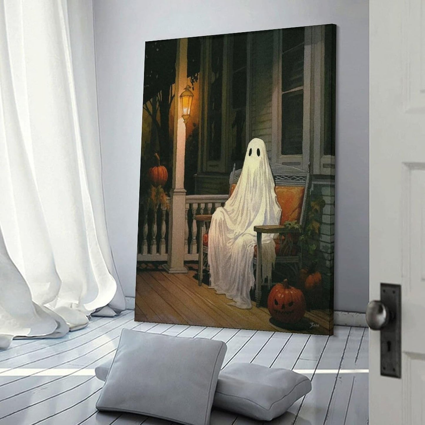 Dark Funny Ghost Bathroom Reading Halloween Classic Movie Posters At Room Aesthetic Posters Cool Canvas Art Poster And Wall Art Picture Print Modern Family Bedroom Decor Posters 24x36inch(60x90cm)