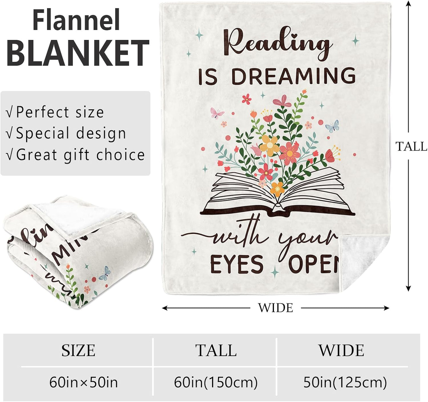 Book Lovers Gifts Blanket 60"x50", Cool Christmas Birthday Gifts for Book Lovers Readers Women, Bookish Books Club Librarian Nerd Bookworm Gift, Soft Reading Throw Blanket Decor Accessories
