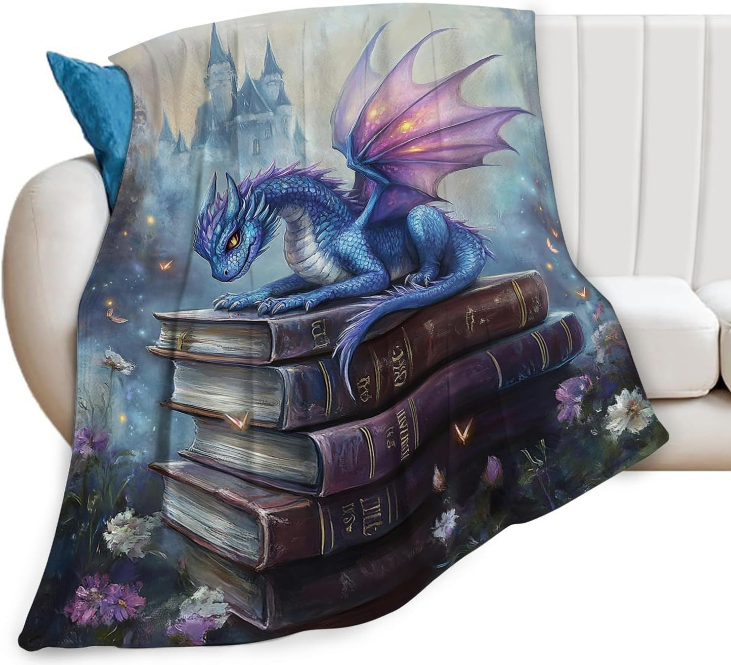Dragon Blanket, Book Throw Blanket, Dragon Gifts, Reading Blankets, Dragons Stuff Fleece Flannel Plush for Women Men Boys Girls Lovers Adults Soft Bedding for Sofa Bed Office Home Decor 40"X50"