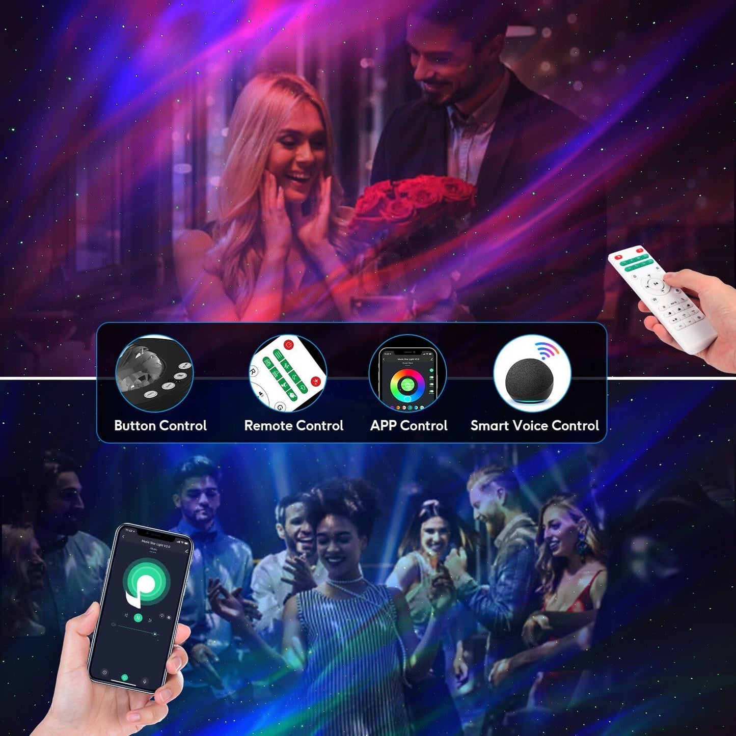 Northern Lights Projector with White Noises, Remote & Timer, Bluetooth Star Projector, Valentines Day Gifts, Aurora Projector Star Lights for Ceiling, Bedroom Decor