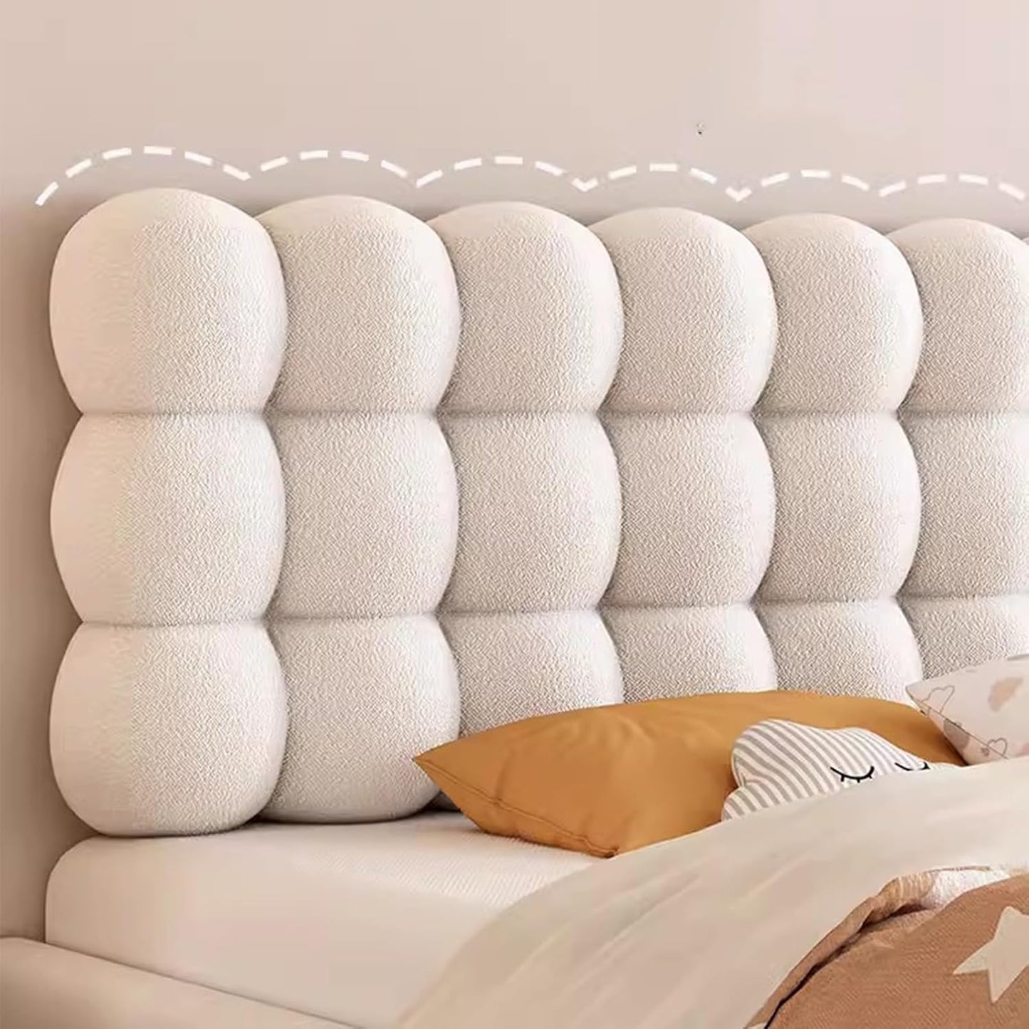 Upholstered Wall Panels, Backrest Positioning Support Bolster Cushion, Soundproof Peel Stick Headboards, Bed Rest Reading Pillow Bolster for Watching TV Gaming (A Cream)