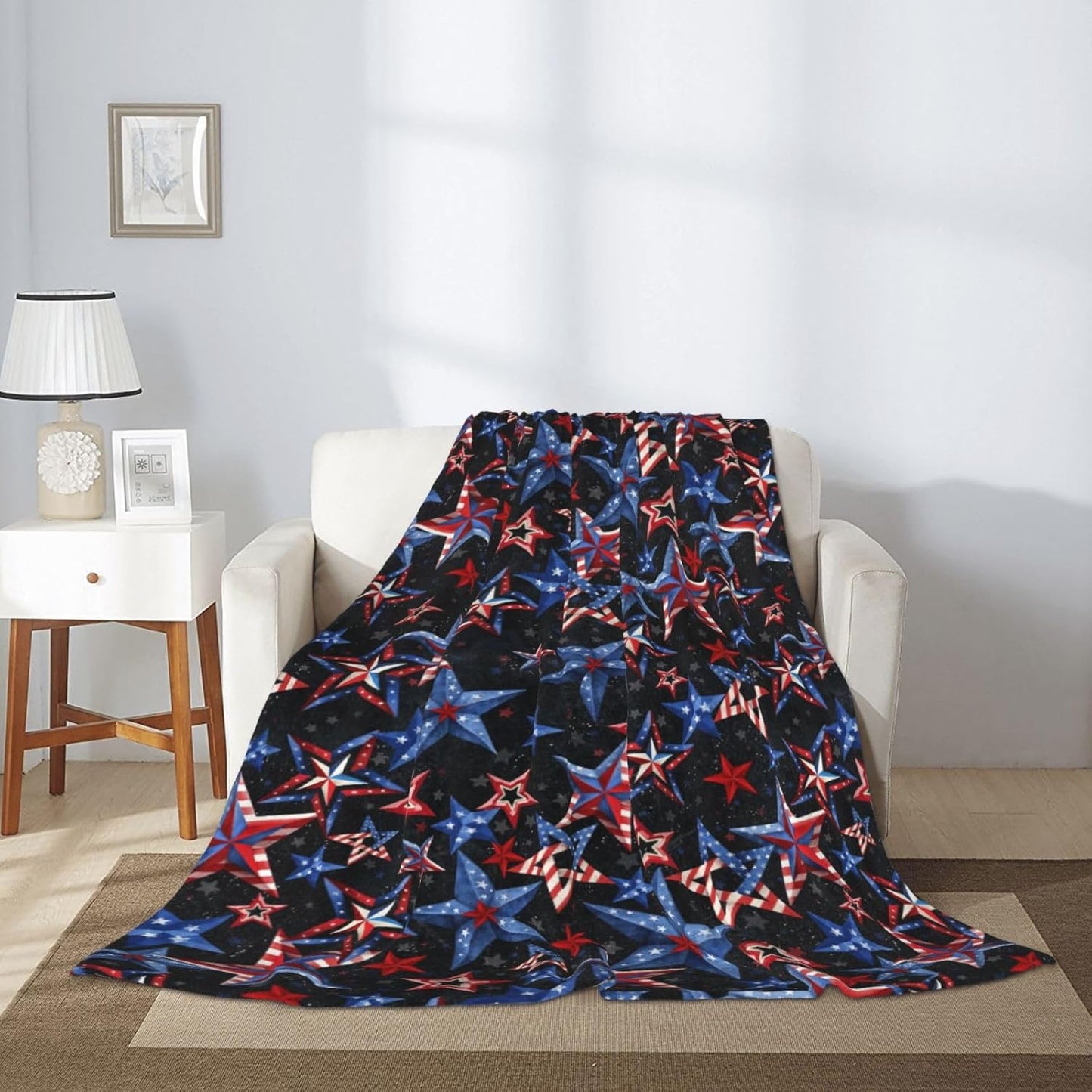American Patriotic Fuzzy Throw Blanket for Women Men Girls Boys Soft Cozy Fleece Blankets for Bedroom Living Rooms Sofa Couch 60"x50"