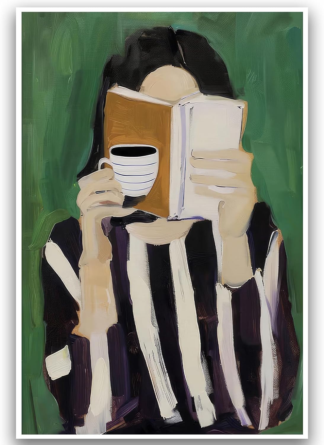Abstract Women Canvas Wall Art Abstract Woman Poster for Room Aesthetic Modern Minimalist Wall Art Reading Woman with Coffee & Book Picture Painting for Living Home Bedroom Dorm Decor 16x24in Unframed
