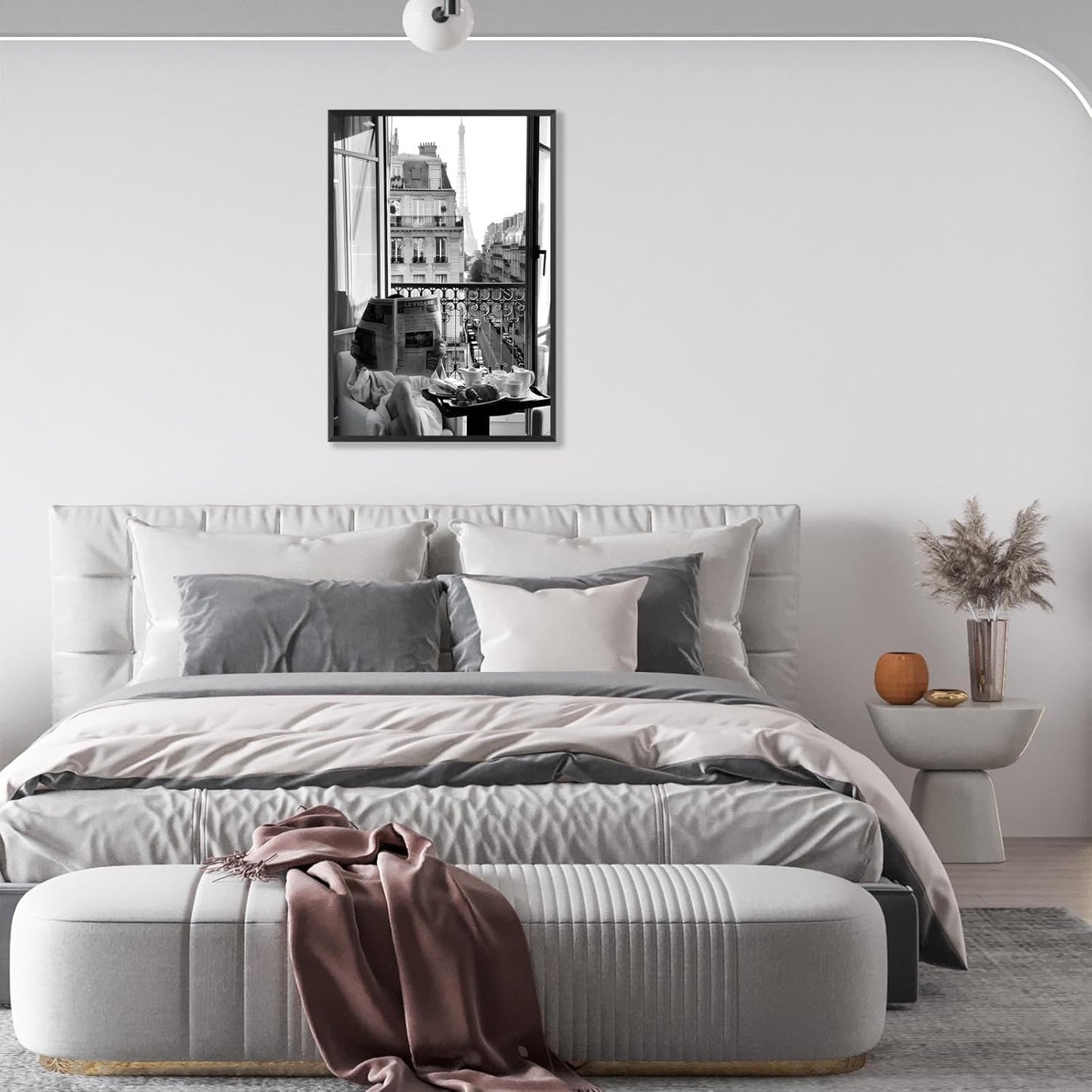Trendy Girl Reading Newspaper Canvas Posters Eiffel Tower View Wall Art Black And White Feminist Prints Painting For Living Room Bedroom Dorm Wall Decor 8x12in Unframed