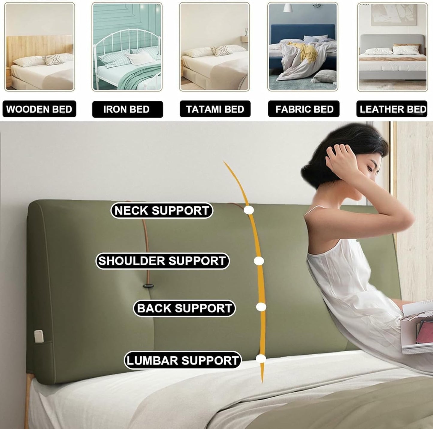 Faux Leather Headboard Pillow Support Upholstered,Lumbar Pillowboard Large Backrest Full Bedside Cushion,Sofa Bed Bunk Bed Pillow with Removable Cover,Green2,39inch/Twin