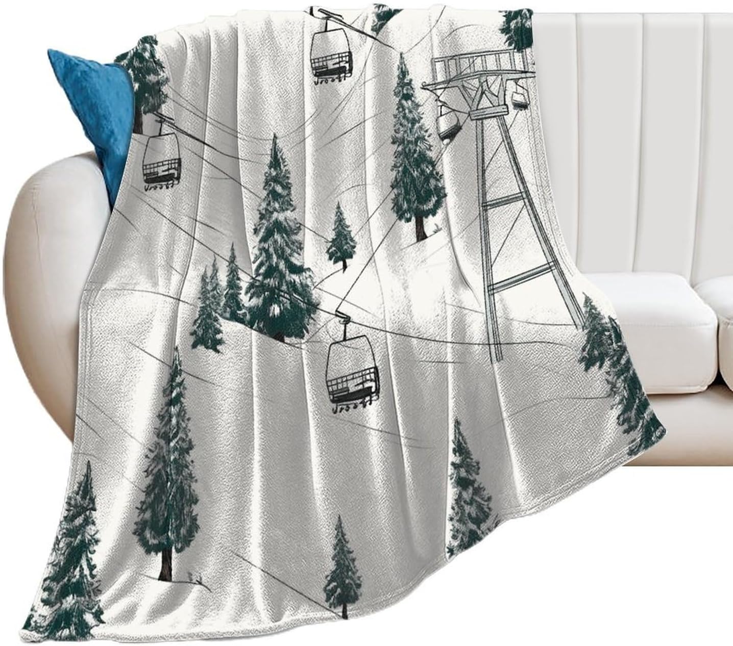 Ski Lift with Fir Tree Blanket Super Soft Lightweight Throw Blanket Cute Cozy Warm Bed Blanket Decorative Fuzzy Blanket All-Season Home Decor Gift for Sofa Couch Living Room 60"*80"（150 * 200cm）