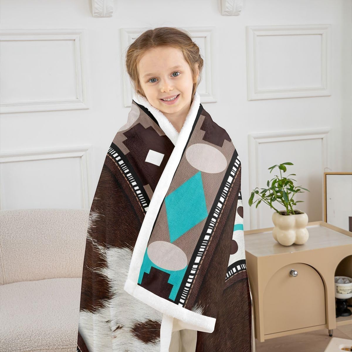 Feelyou Western Sherpa Throw Blanket for Couch Southwestern Super Soft Cozy Fleece Cow Print Blanket for Winter, Plush Throw Baby 30"x40" All Season