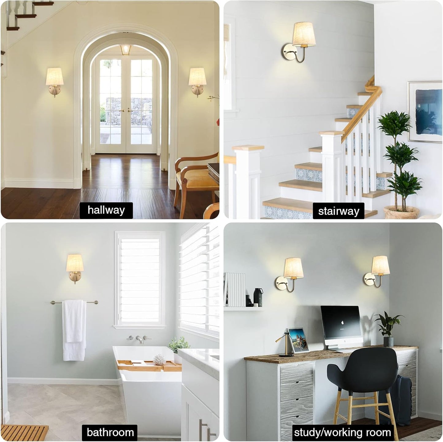 LASENCHOO Gold Wall Sconce, 1 Pack Modern Sconces Wall Lighting Vintage Wall Light Fixtures with Fabric Lampshade, Bedside Wall Lamp for Bedroom Living Room Hallway Entryway, E26 Bulb (No Include)