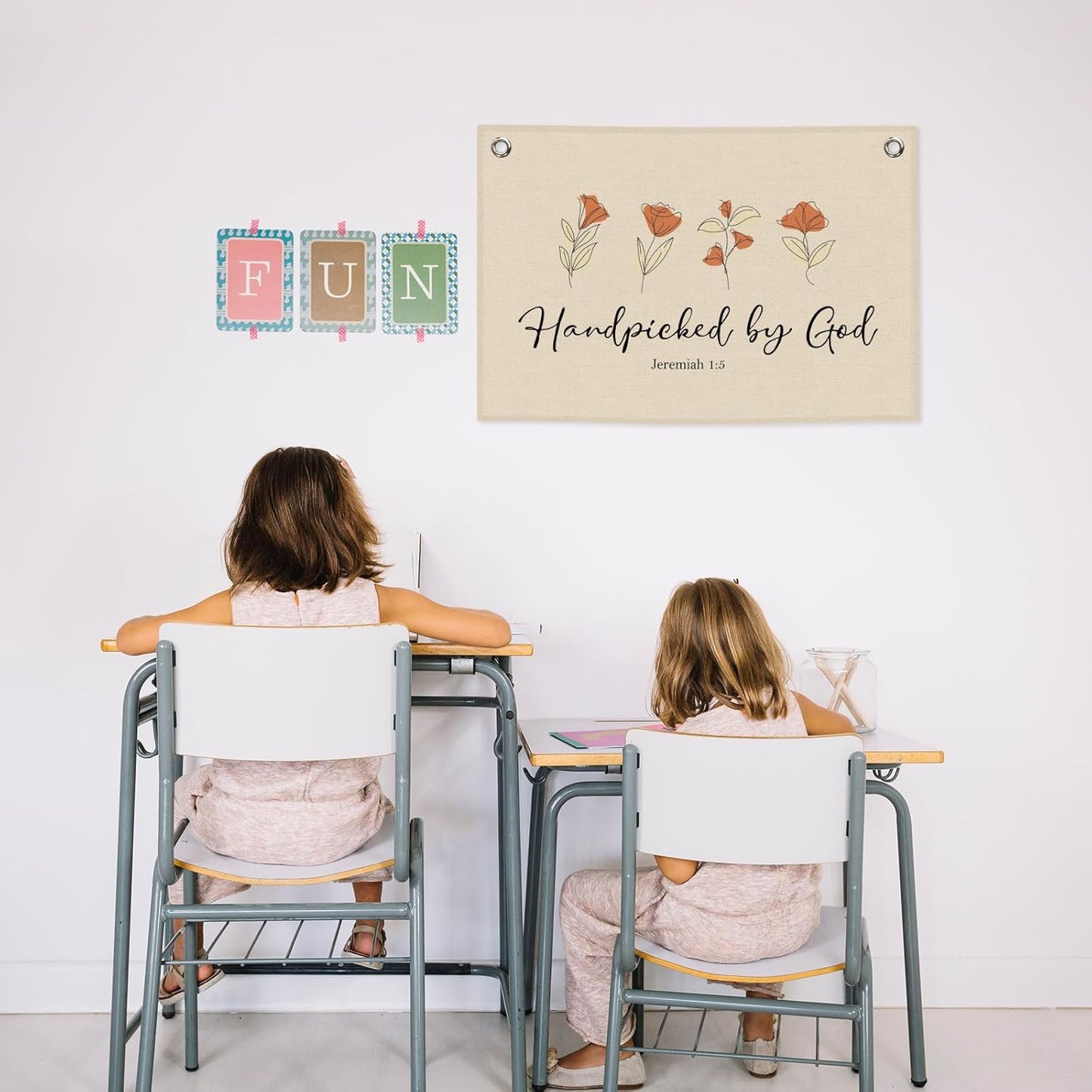 Nursery Christian Kids Banner Canvas, Flower Floral Toddler Room Decor,Handpicked by God Hanging Flag Sign, Positive Wall Tapestry Art for Baby Shower Classroom Playroom Bedroom Decor 20x30in