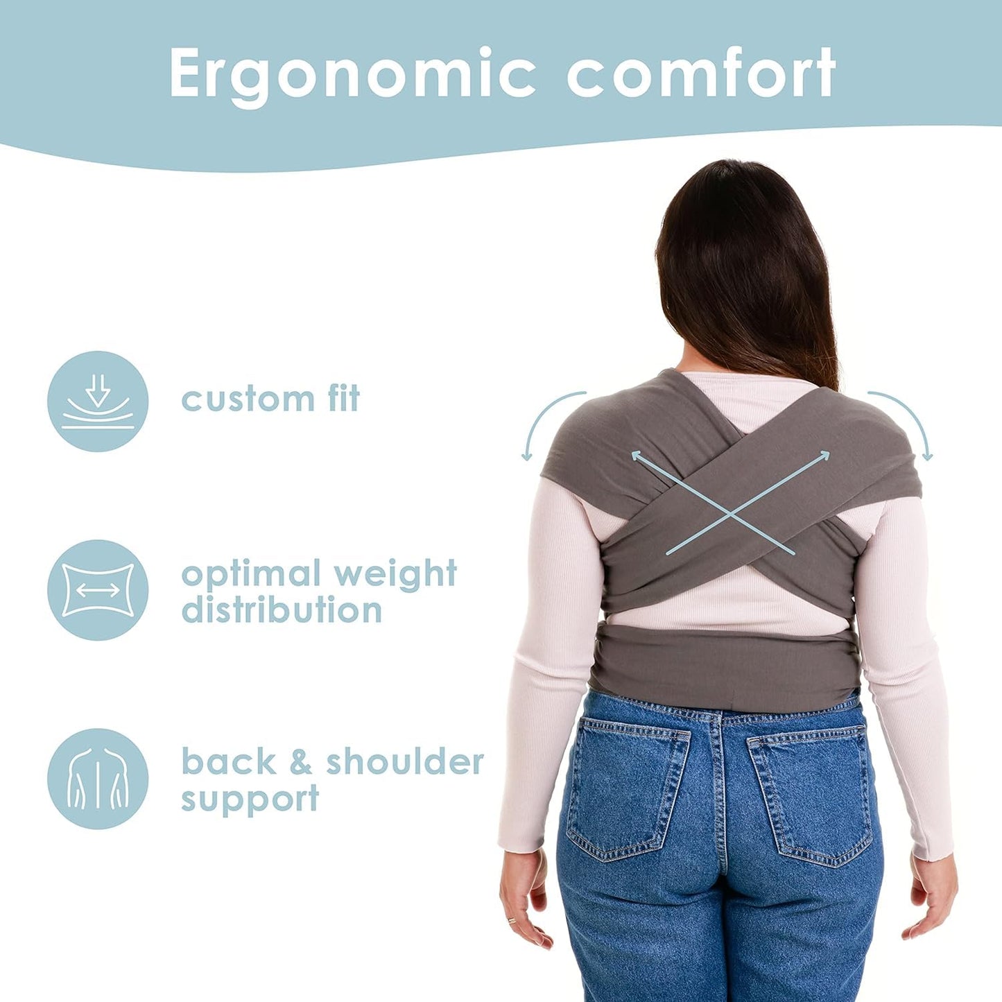 Sleepy Wrap Stretchy Ergonomic Baby Carrier Sling for Newborns to Toddlers - Hands-Free Lightweight Baby Wrap 7-35 lbs (Dark Gray)