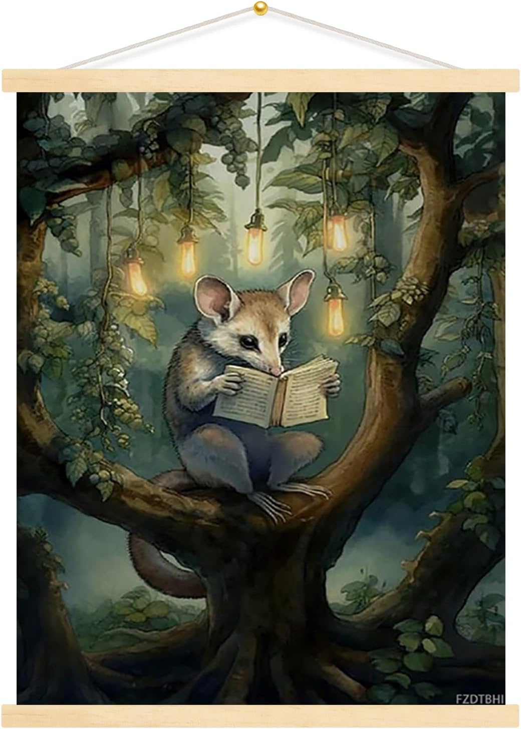Canvas Print Wall Art Vintage Dark Academia Possum Reading Art Poster Vintage Abstract Artwork Aesthetic Home Decor for Living Room Bathroom Bedroom Wall Art Framed 12x16inch