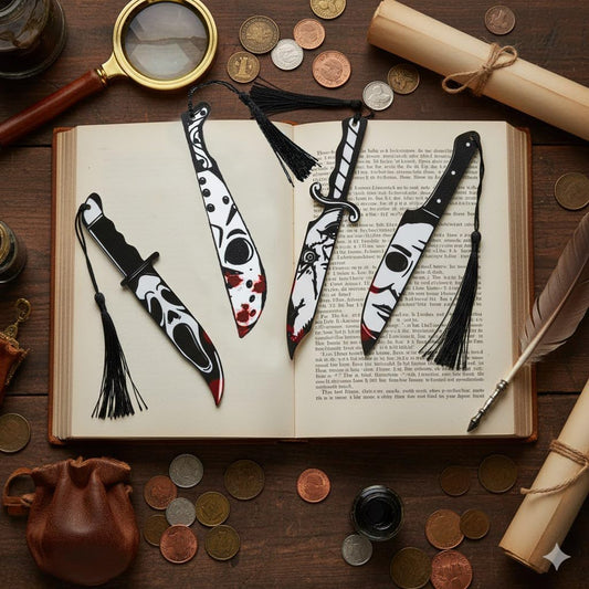 Horror Movie Knife Acrylic Bookmark, Gothic Ghostface Dagger Bookmarks,Book Lover Book Mark Halloween & Christmas Gift (4pcs Horror)