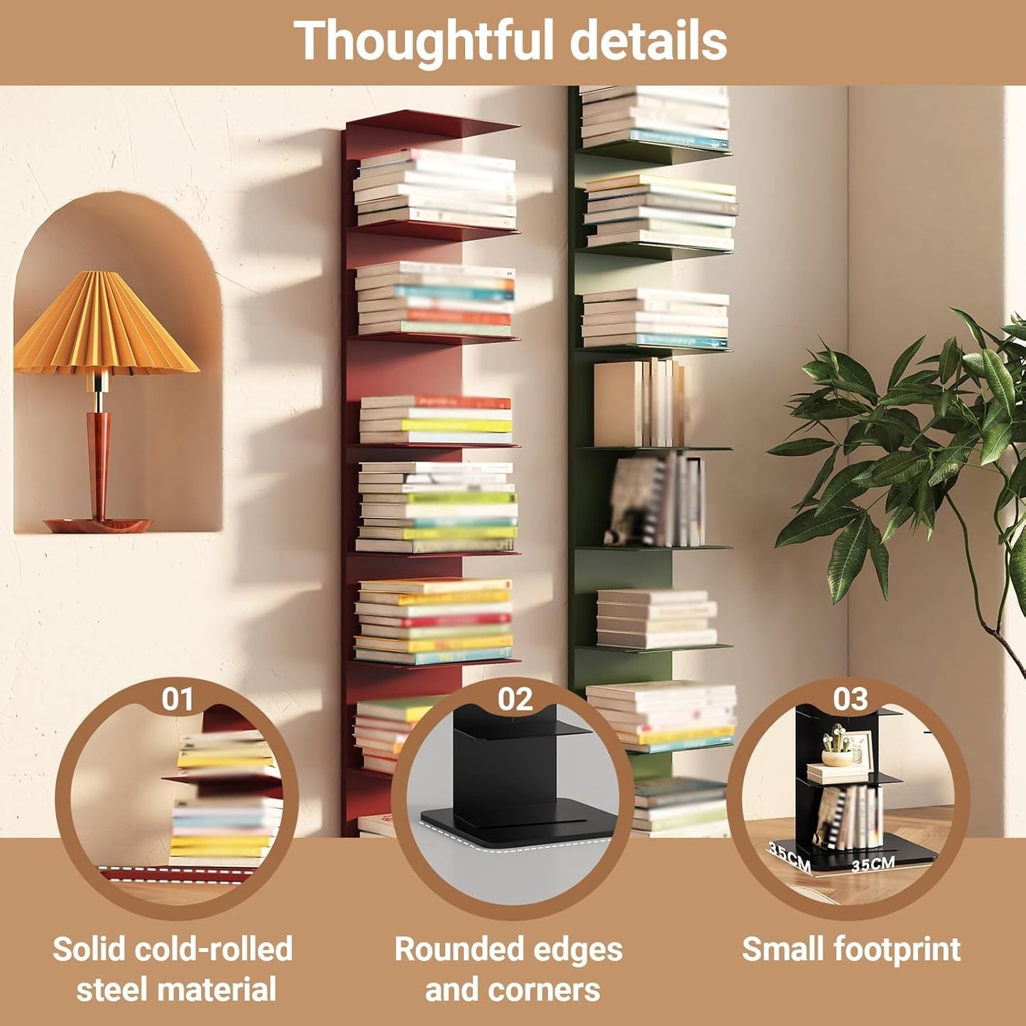 Modern Open Metal Spine Bookcase Tower with Baffles for Book Organizer Freestanding Narrow Display Bookshelf for Small Space for Living Room, Bedroom，Office(White,9-Layer)