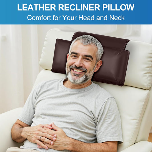 Leather Recliner Pillow, Adjustable Neck & Head Support Pillow, Pu Leather Non-Slip Headrest for Recliner Chair, Couch, Office Chair, Sofa