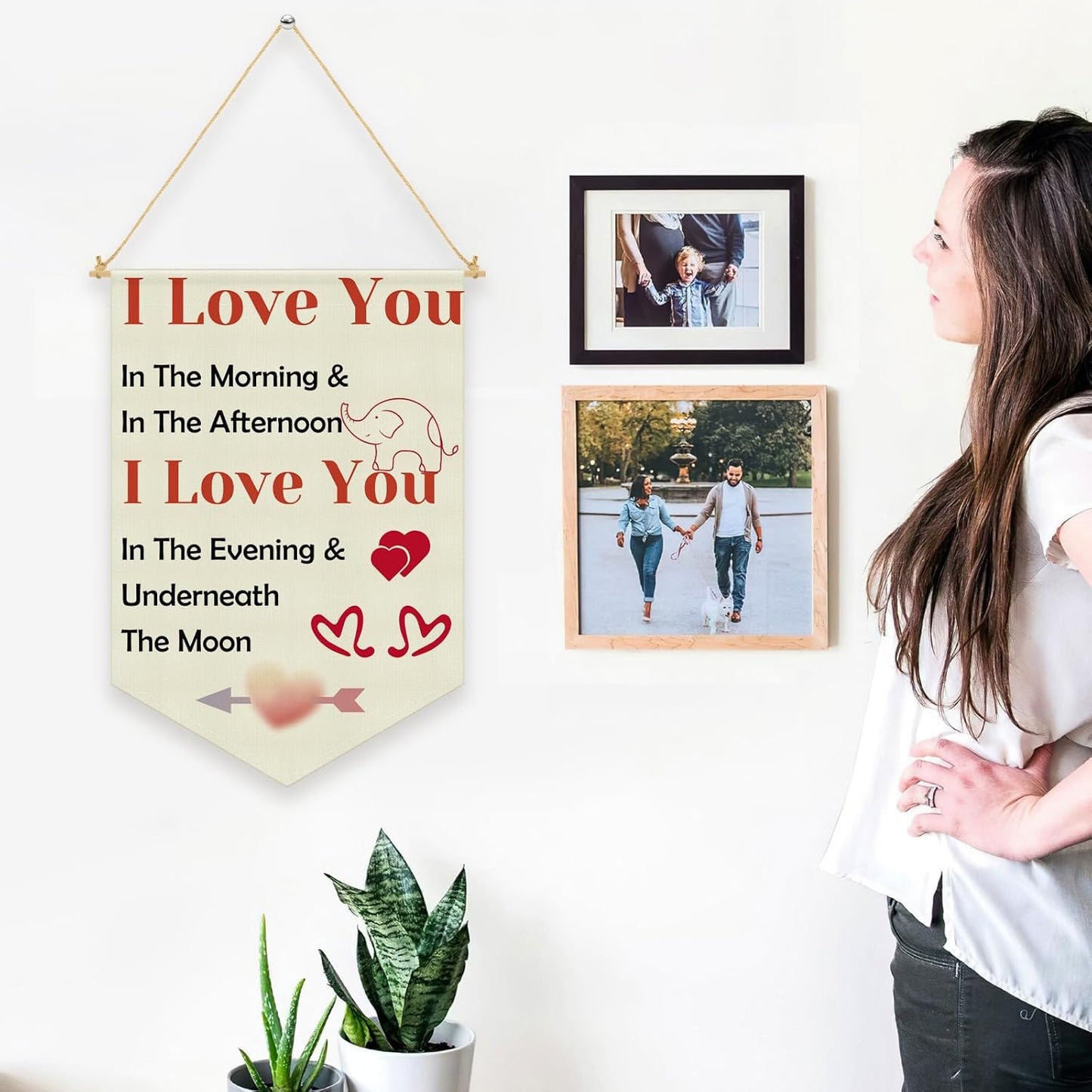 Nursery Kids Room Bedroom Wall Art Decor Hanging Pennant Flag Banner Elephant Nursery Decoration for Girls Boy Baby Kids Room Playroom Front Door Home I Love You in the Morning Wall Decor