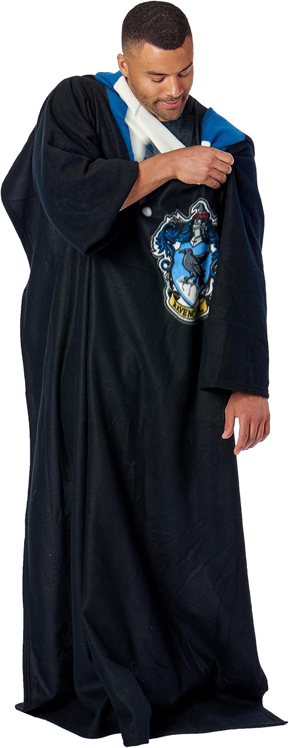Northwest Comfy Throw Blanket with Sleeves – Harry Potter Ravenclaw Rules Design – 48 x 71 Inch Wearable Fleece Blanket – Cozy All-Season Loungewear
