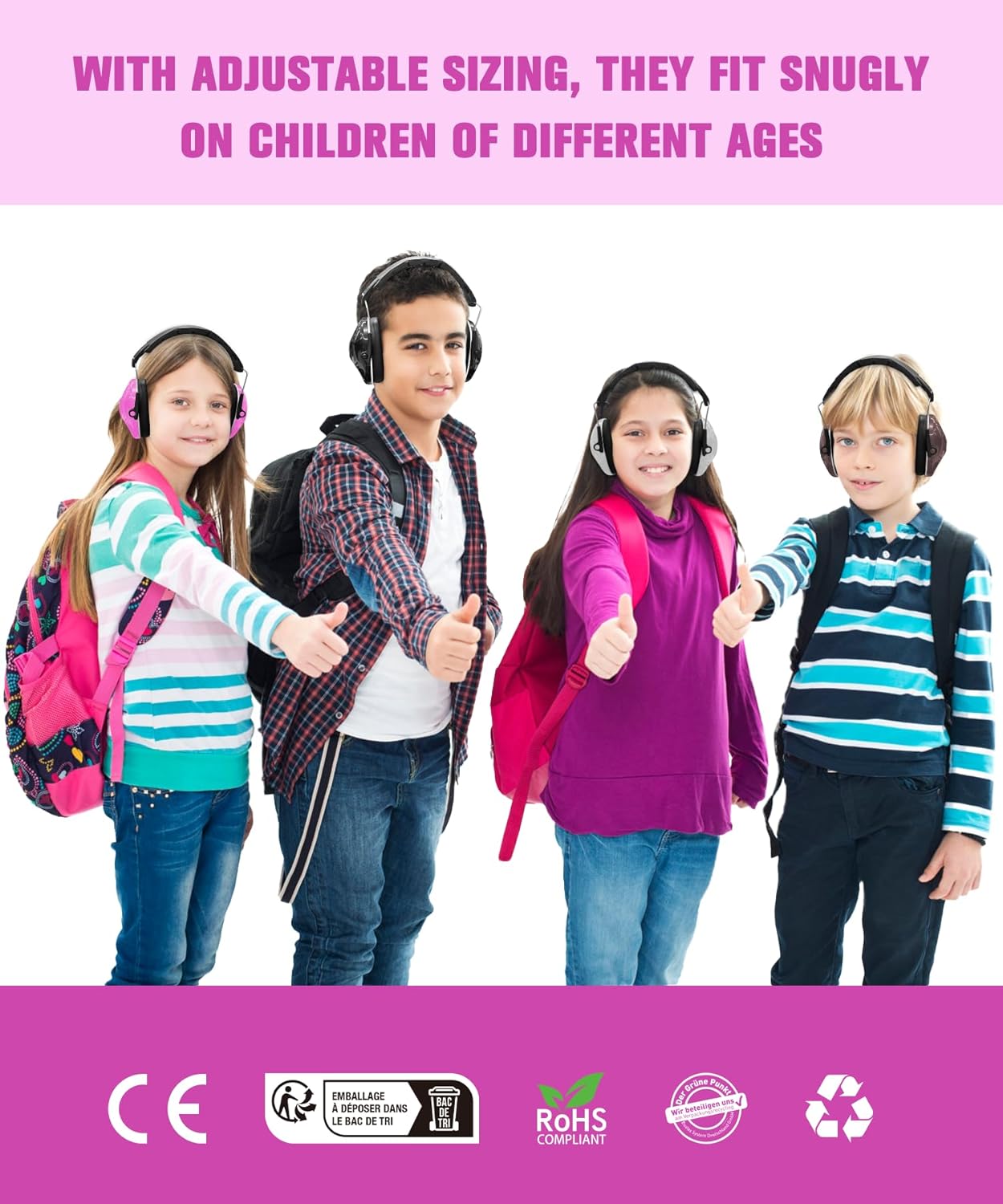 ZOHAN 032 Kids Noise Canceling Headphones - 25dB NRR Kids Ear Protection Earmuffs for School, Monster Jam, Fireworks, Travel, Air Show, Concert, Autism - Pink