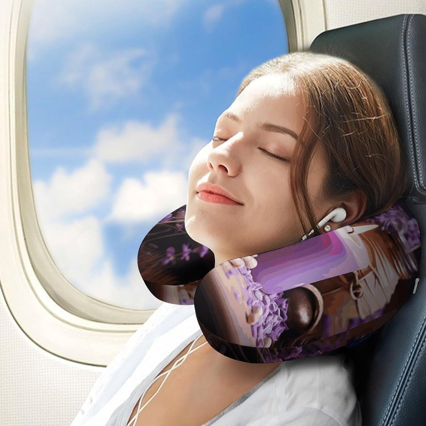 Purple Lavender with Candles Neck Pillow Memory Foam U Shaped Pillows Portable Pillows for Shoulder Travel Head Support Pillow with Concealed Zipper for Airplane Car Home Office