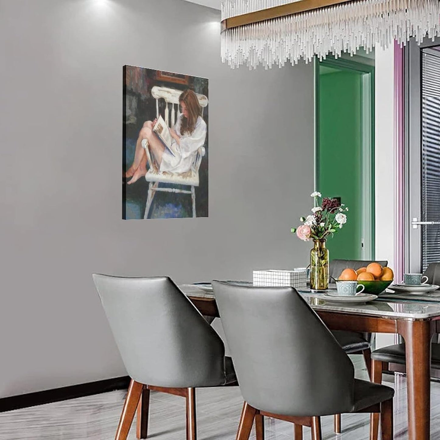 Girl Sitting on Antique Chair Reading A Book Oil Painting Painting Modern Wall Art Canvas Wall Art P Canvas Painting Wall Art Poster for Bedroom Living Room Decor 24x36inch(60x90cm) Frame-Style