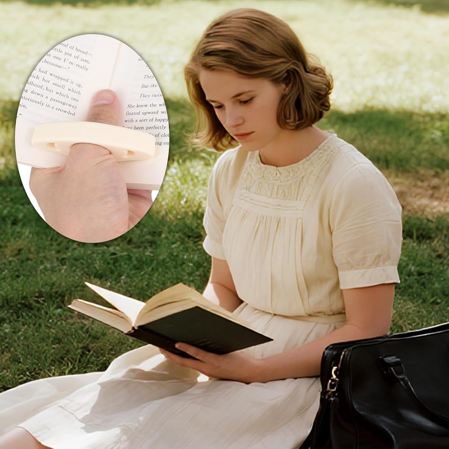 4pcs Silicone Thumb Page Holders for Reading, Green & White Breathable Book Page Holder Ring with 1.95cm Hole Thumb Bookmark Accessories for Students Teachers Bookworms
