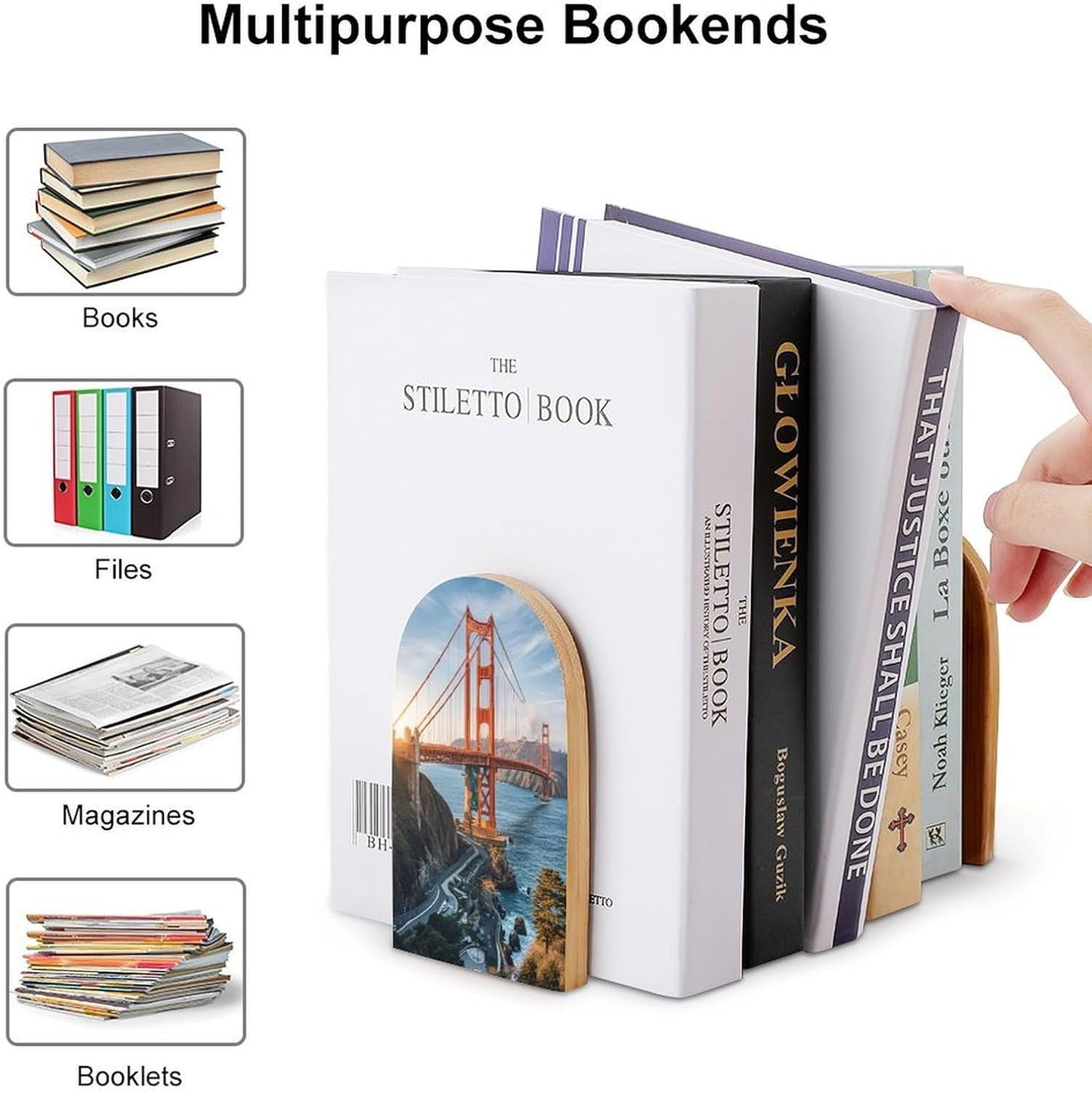 Golden Gate Bridge Bookends 1 Pair Heavy Duty Book Ends for Shelves Non-Skid Bookend Supports Wooden Book Holders with Metal Base Desk Organizers Books Storage to Hold Books